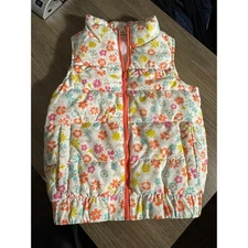 Genuine Kids OshKosh Floral Puffer Vest Toddler Girl Size 5T Orange Pink Yellow