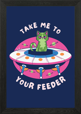 Cat in UFO: Take Me Framed Wall Art Poster Canvas Print Picture