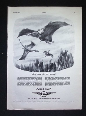 Original 1955 Advert Esso Aviation Fuel and Lubricants Pteranodon