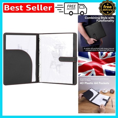 Stilvolle schwarze A4 Mappe mit Ringbuch & 40 Kunststofftaschen für Dokumente