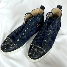 Christian Louboutin High Top Sneakers EU:42 US:9 Blue Fabric Men Studded lace-up