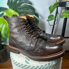 VTG Stacy Adams Tooled Leather Brogue Boots Men 7D Wmn 8.5 Paisley Floral 90s