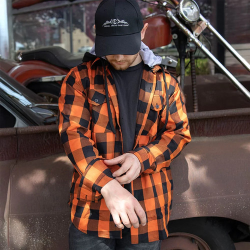 Milwaukee Leather 11642 Men's Flannel Plaid ORANGE/BLK Long Sleeve Cotton Shirt - Picture 10 of 16