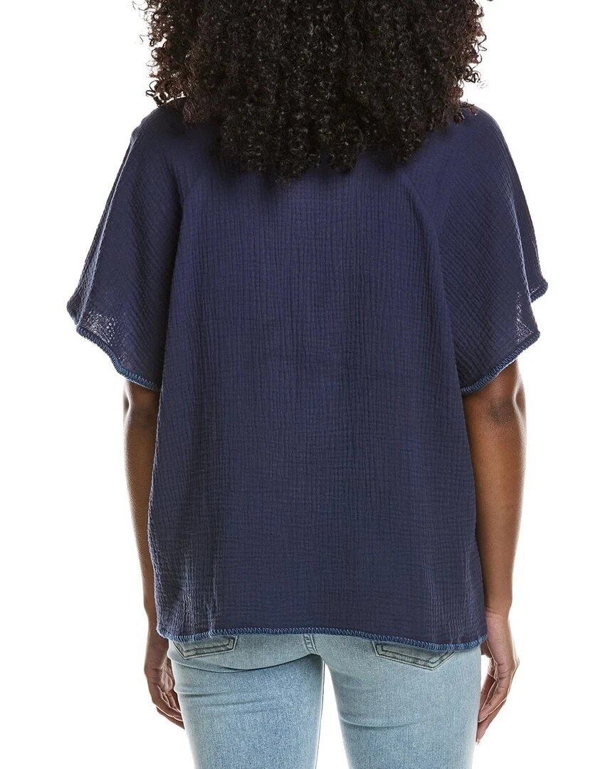 Johnny Was Calme Blue-Nights Top M B54" fit XL,1X? Cotton Gauze,Whipstitch Edges image 8