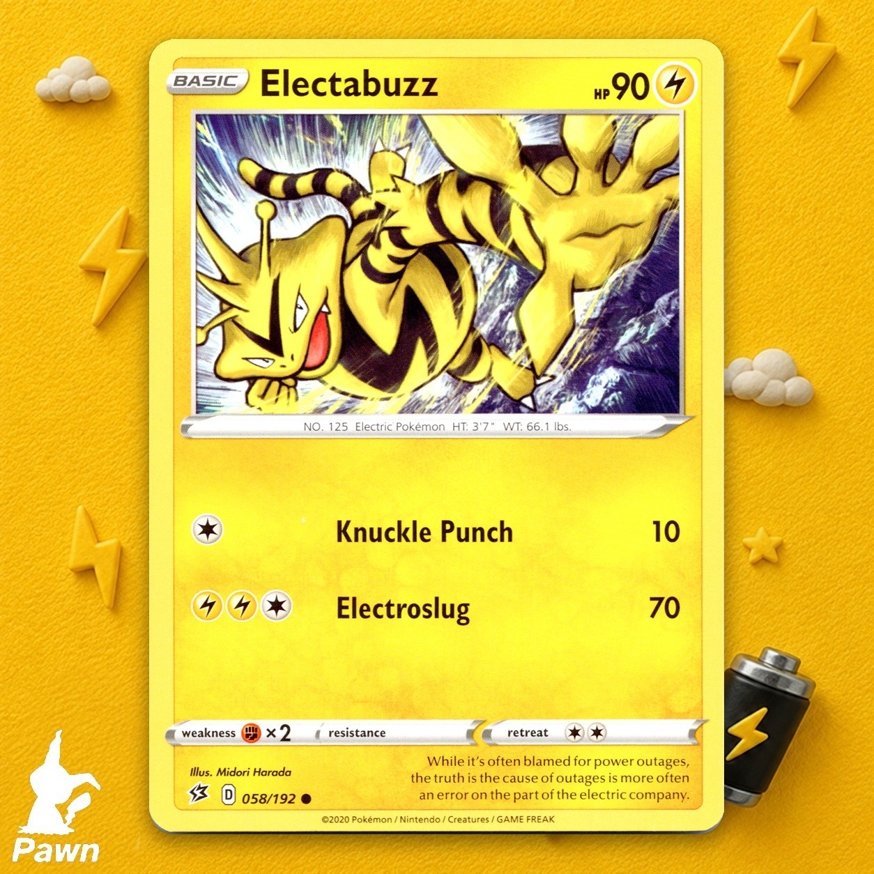 Electabuzz Common Rebel Clash 58/192 Pokemon TCG Card Near Mint