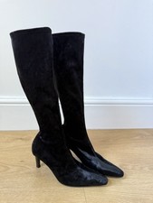 VTG Hobbs Marilyn Anselm Black Velvet Sock Knee High Boots Made in Italy UK4