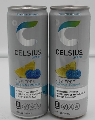 Celsius Live Fit Energy Drink 2-PACK Blue Razz Lemonade Fizz-Free Burns Body Fat