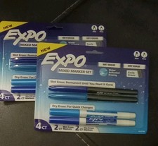 Two Packs Expo 4ct Fine Mixed 2 Dry / 2 Wet Erase Marker Assorted Blue, NEW