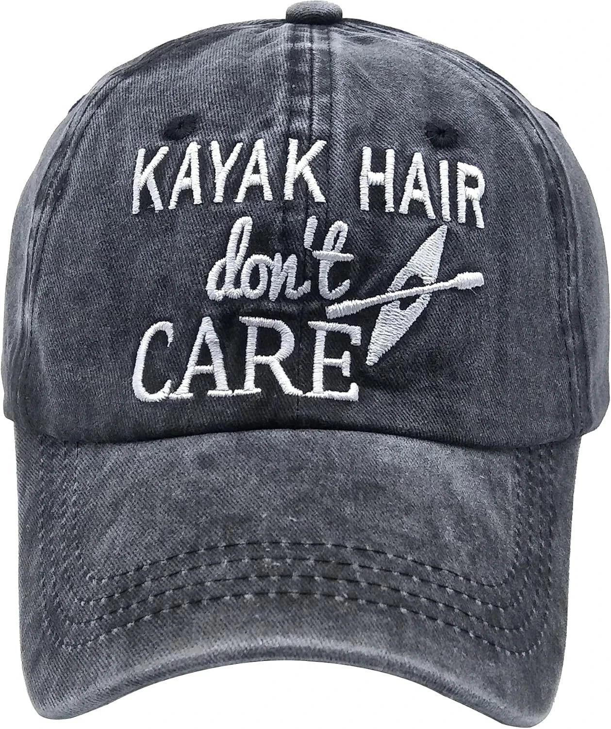 Hair Don't Care Hat, Denim Washed Adjustable One Size, Black