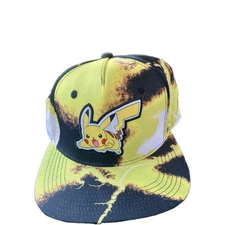 Pokemon Pikachu Hat Cap Snap Back Mens Black Yellow Bioworld Lightning Graphic