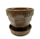 Vintage McCoy Pottery Brown Basket Weave Flower Pot Drainage Saucer Planter 5"