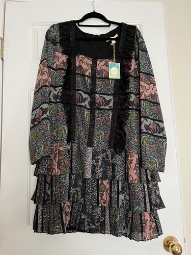 NWT Ella Moon Black Bohemian Lace and Pleats Mini Dress XL