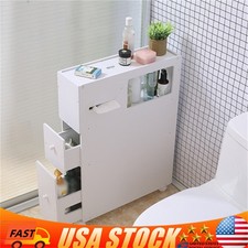 Bathroom Low Cabinet Narrow Slim Storage Tower Table Box With 2 Drawers Wheels