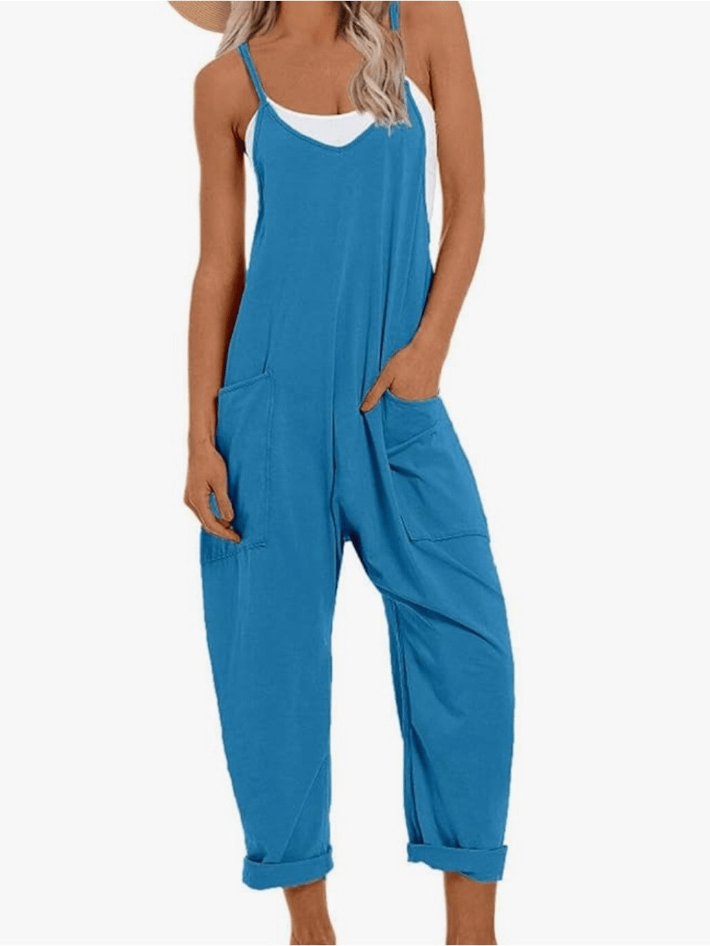 MISSLOOK pink Relaxed Spaghetti-Strap Halter romper with pockets. image 10