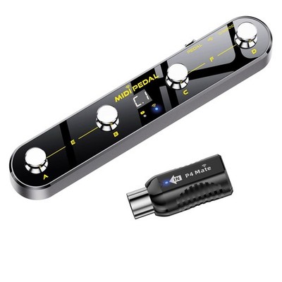 Wireless MIDI Foot Controller Pedal with Mate MIDI Receiver, 4 Customizable