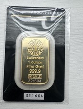 Argor-Heraeus Switzerland 1 Ounce Gold Bar 999.9 Fine Gold Bar 3750.00 per troy oz