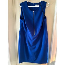 Calvin Klein Womens Blue Sleeveless Front Zip Sheath Dress Size 14W Cobalt