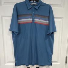 Travis Mathew Men's Blue Striped Polo Shirt XL Pima Cotton Short Sleeve