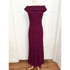 Tadashi Shoji Womens Sangria Embroidered Lace Off Shoulder Evening Gown 6 8