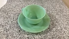 Vintage FIRE KING Glass Jadeite Tea Cup W/ Ribbed Saucer