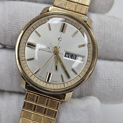 Vintage Rare Elgin Aquamaster Mens Wrist Watch Waterproof Automatic Day/Date 