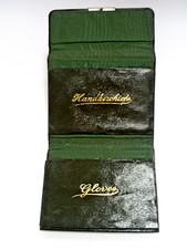 ANTIQUE VICTORIAN/EDWARDIAN LADIES LEATHER/SILK HANDKERCHIEF & GLOVES CLUTCH BAG