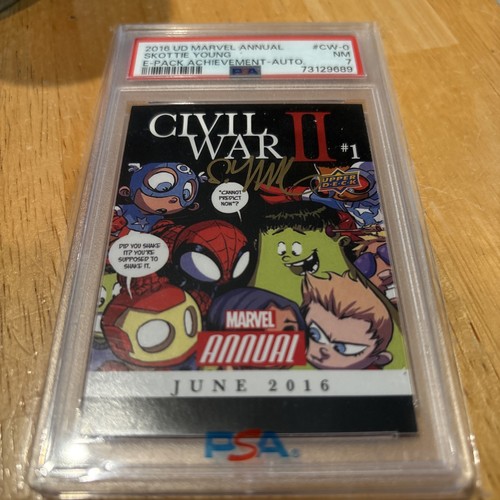 Upper Deck 2016 UD Marvel Annual Skottie Young Auto CW-0 PSA 7 Civil War II #1