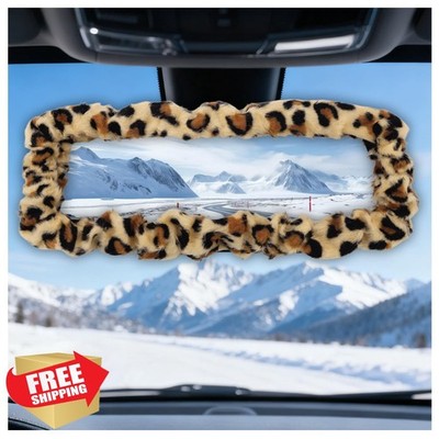 VKQTS Leopard Fuzzy Plush Rear View Mirror Cover Universal