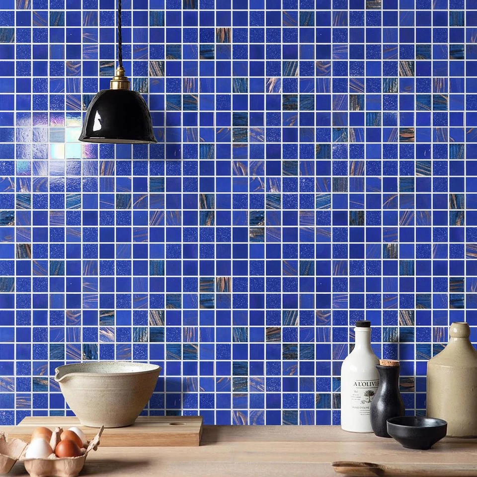 Azulejo de piscina de cobalto iridiscente de 11,5 pies cuadrados, azulejo de pared y piso de baño, cocina B... Foto 4 de 4