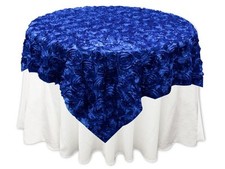 10 Rosette Satin Overlays Royal Blue 54"x54" Tablecloths Table Cover Ribbon Rose