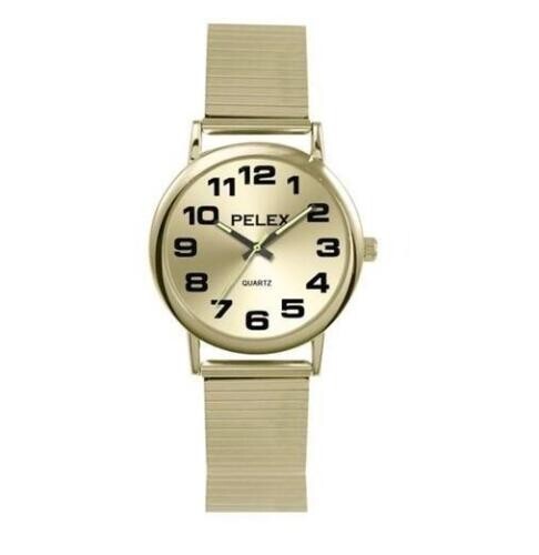 Gents Watch, Gold Expander Gold Easy Read Dial & Black Numbers Pelex PLX-027