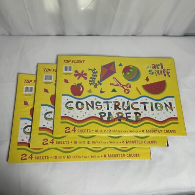 Lot Of 3 Packs - Top Flight Assorted Colors Contruction Paper 24 Sheets 18 x12 