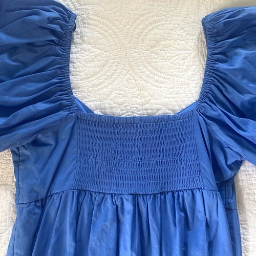 Vestido LC Lauren Conrad Talla S Manga Abullonada Azul Corte Midi Imperio Sol 100% Algodón - Imagen 6 de 13