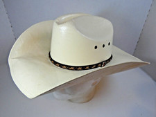 JUSTIN Ivory Stiff Straw Cowboy Hat Western Rodeo Vintage Hi Crown Small Sz 7