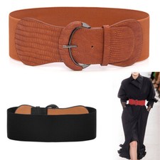 Women Wide Elastic Belt Ladies Cinch Waist Stretch Belt Ladies Faux Leather Belt