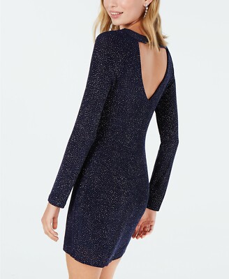 $210 Speechless Womens Juniors Blue Glitter Knit Cutout Bodycon Dress Size  9 | eBay