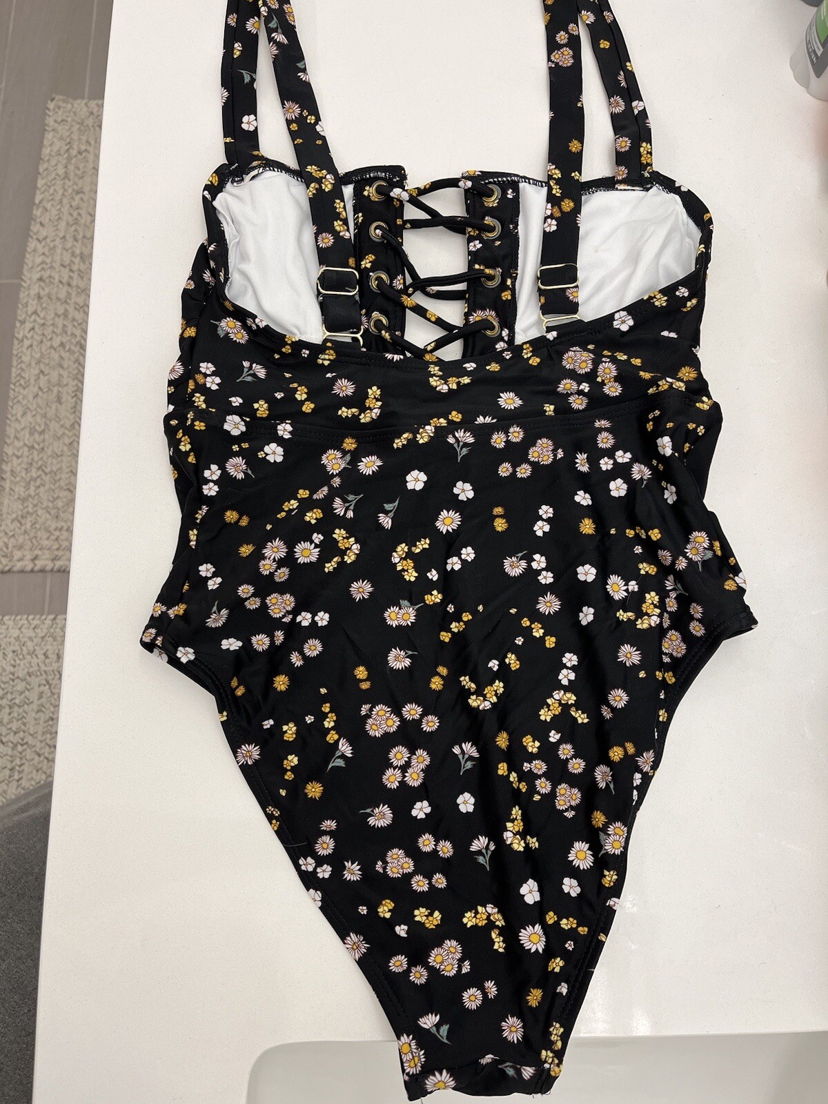 Xhilaration Medium Juniors Lace Up Front One Piece Swimsuit Black