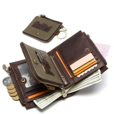 Men Zipper Genuine Leather Wallet RFID Blocking Key Holder Purse Large Capacity