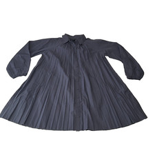 Asos Design Pleated Mini Shirt Dress Womens Size 4 Dark Grey Long Sleeve Button