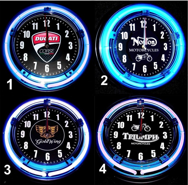 DUCATI, NORTON, GOLDWING & TRIUMPH MOTORCYCLES LOGO 11" Blue Neon