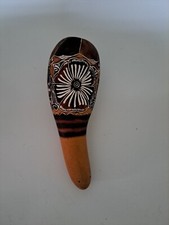Vintage Handmade Hand Painted Carved Gourd Shaker Excellent Condition Percussion