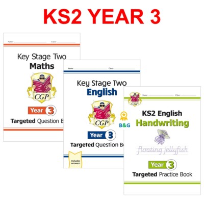KS2 Year 3 Maths English Handwriting Targeted Workbooks with Answer Ages 7-8 CGP