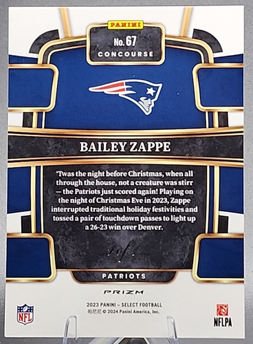 2023 Panini Select Bailey Zappe 1/1 Concourse Disco Black Prizm Patriots Chiefs - Imagen 2 de 11