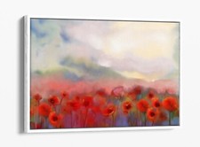 RED POPPY FLOWER FIELD BLURRED HOME DECOR FLOAT EFFECT CANVAS WALL ART PRINT