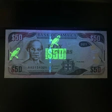 JAMAICA 50 Dollars Banknote Jamaican Currency Paper Money Note Caribbean UV Bird