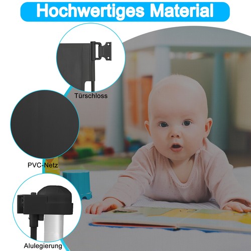 Absperrgitter Baby Treppe Türgitter Türschutzgitter Rollo Schwarz 0~150 cm Neu - Bild 7 von 12
