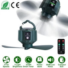 3 in 1 Portable Ceiling Fan LED Lights Lantern Power Bank Outdoor Camping Travel