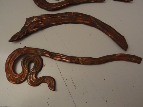 ANTIQUE MONGOLIAN BUDDHIST VARIOUS HAND EMBOSSED COPPER RIBBONS FROM STATUE - Picture 3 of 5