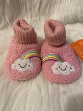 Wonder Nation Slippers Girl s Size 6 Pink Fuzzy Rainbow Bootie Shoes