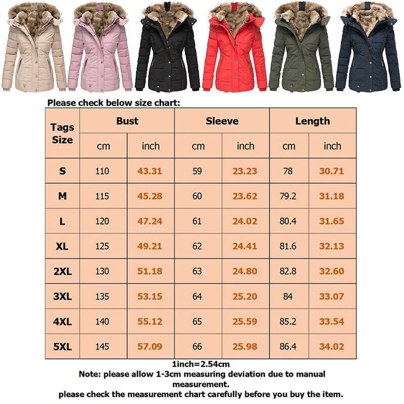 Womens Designer Winter Warm Parker Quilted Coat Fur Thick Hoodie Zip Up Jacket - Image 3 of 4